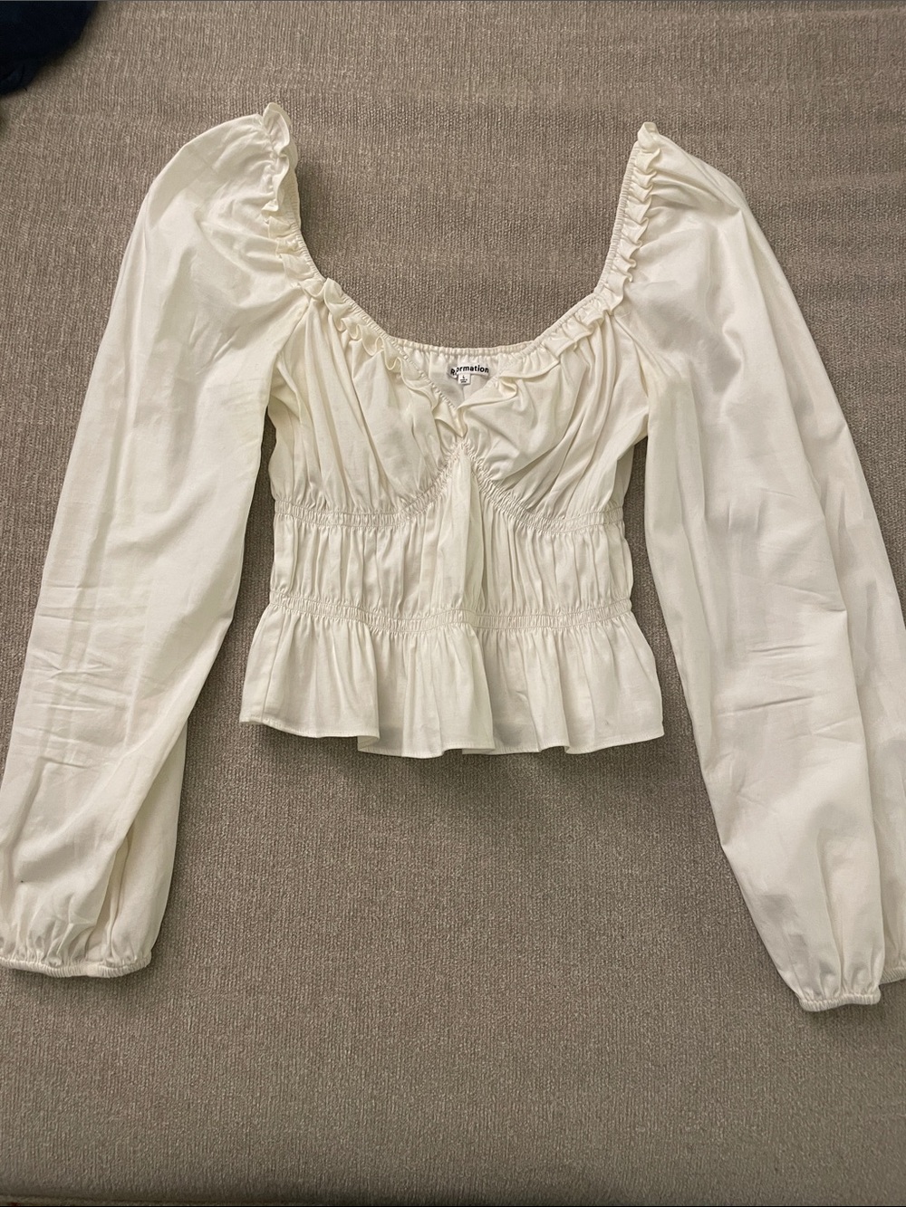 Reformation Cream Smocked Peasant Blouse